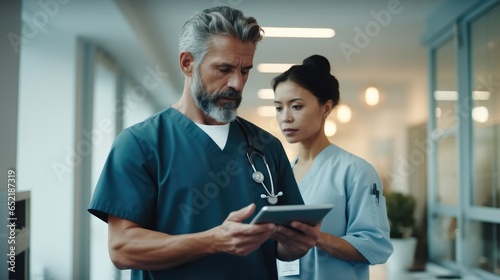 Doctors using digital tablet for research and medicine planning, Medical advice.