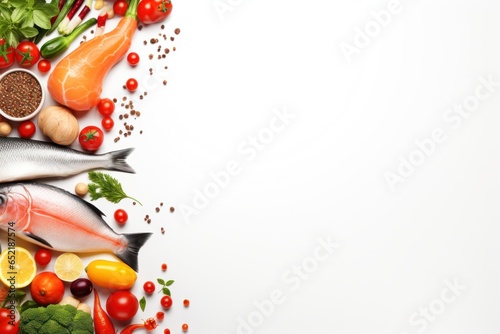 Fish, Vegetables, and Spices on White Surface © Ева Поликарпова