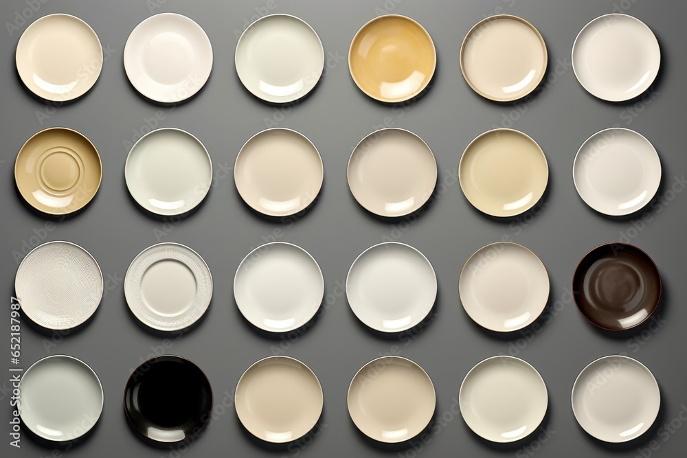 Collection of Colored Plates on Gray Surface Collection of Colored Plates on Gray Surface