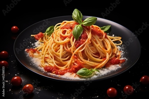 Plate of Spaghetti with Tomato Sauce and Basil