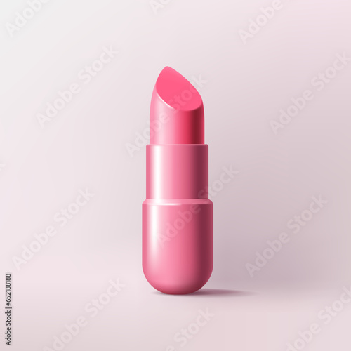 Lipstick pink tube. Makeup cosmetic concept. 3d vector render icon. Cartoon minimal style.