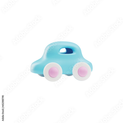 3d small car baby toy icon, vector render colorful plastic entertainment for newborn babies, cute childish accessories