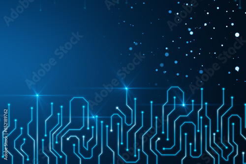 Creative digital blue circuit backdrop. Technology, chip and innovation concept. 3D Rendering. photo