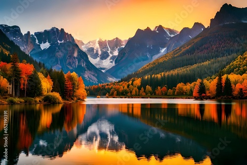 A magical autumn evening at a stunning lake, where the beautiful colors of the season come alive under the light of the setting sun.