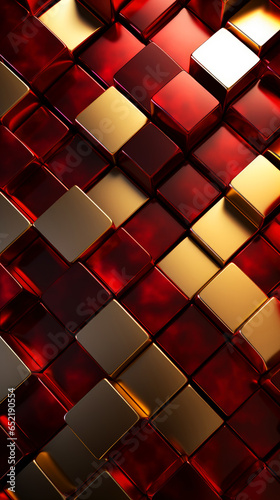 4k abstract 3d background, maroon and gold cubes, wide screen verticle wallpaper. 9:16 aspect ratio. tilted square pattern. photo