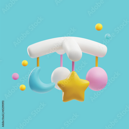 3d colorful baby mobile, carousel, entertaining toy for newborn baby, vector plastic cartoon cute childish accessories