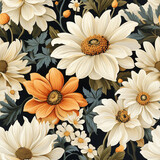 Seamless pattern Daisy flower vintage style, multiple sizes , AI generated
