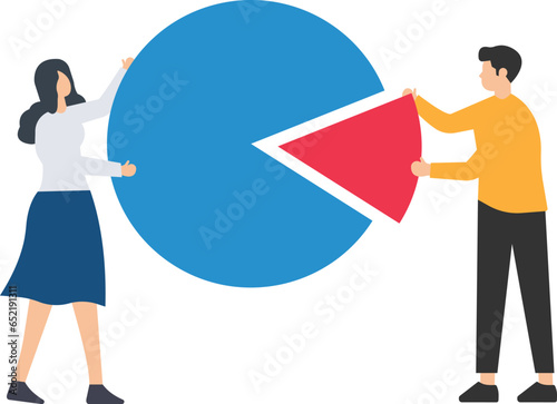 Market share revenue distribution or investment earning and profit pie chart, Business competition percent diagram, Cut out or split pie chart for his sharing part
