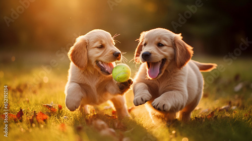 golden retriever playing with ball in the park