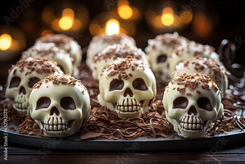 Skulls in coconut: coconut truffles shaped like skulls, Creepy dessert for halloween