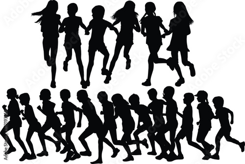 Group of people running  conceptual silhouettes. 