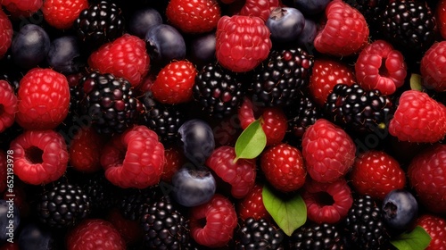 various kinds of berries background, AI generated Image