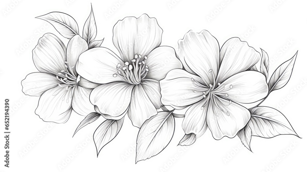 Line art flower hand drawn, AI generated Image - obrazy, fototapety, plakaty 