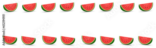 Banner design for fresh watermelon fruit, healty watermelon fruits pieces cut on isolated background banner template