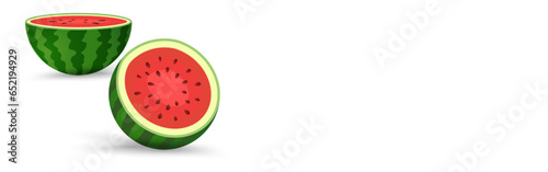 Healty watermelon fruits pieces cut on isolated background banner template