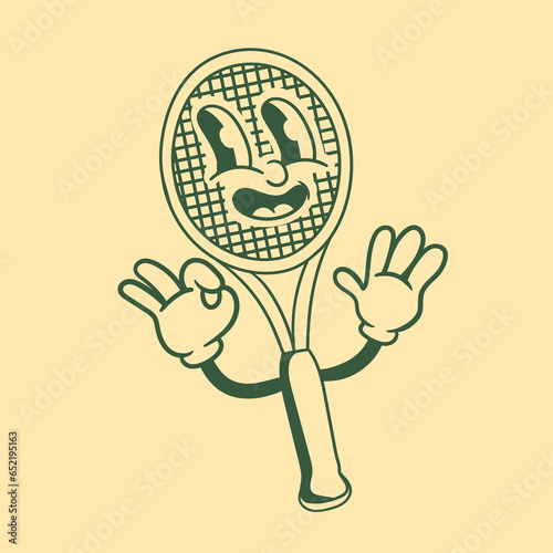 Vintage character design of tennis racket