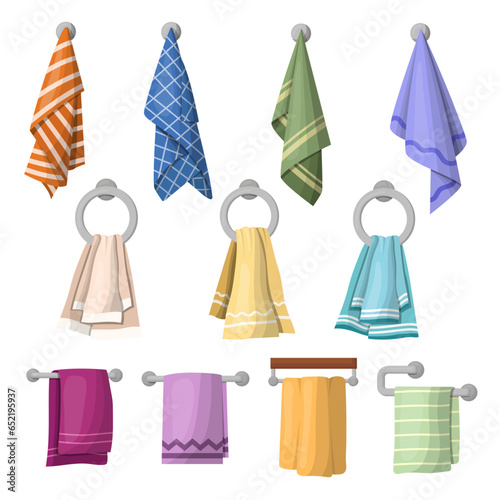 A set of hand towels, kitchen towels. Vector illustration