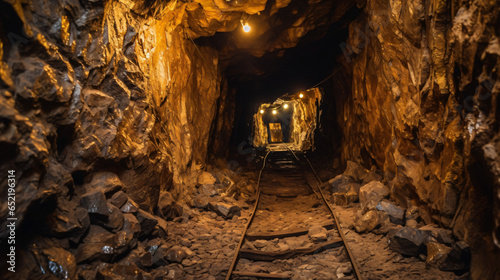 View inside an scary abandoned gold mine tunnel