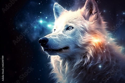 white wolf with light splash background