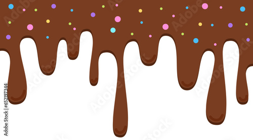 Chocolate drop of doughnut glaze with colorful sprinkles flat illustration