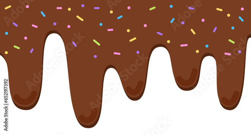Chocolate paint splashes melted dessert dripping glaze cream flat illustration
