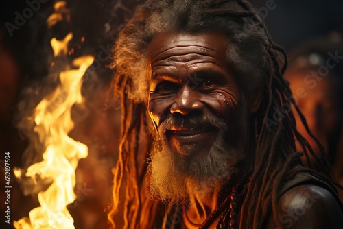 Aboriginal man participating in a smoking ceremony to cleanse and protect, Generative AI