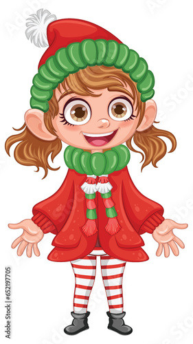 Little Girl in Winter Hat with Pom Pom Cartoon Character