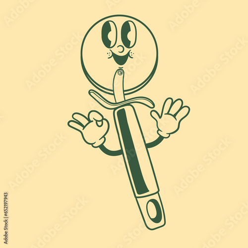Vintage character design of pizza cutter
