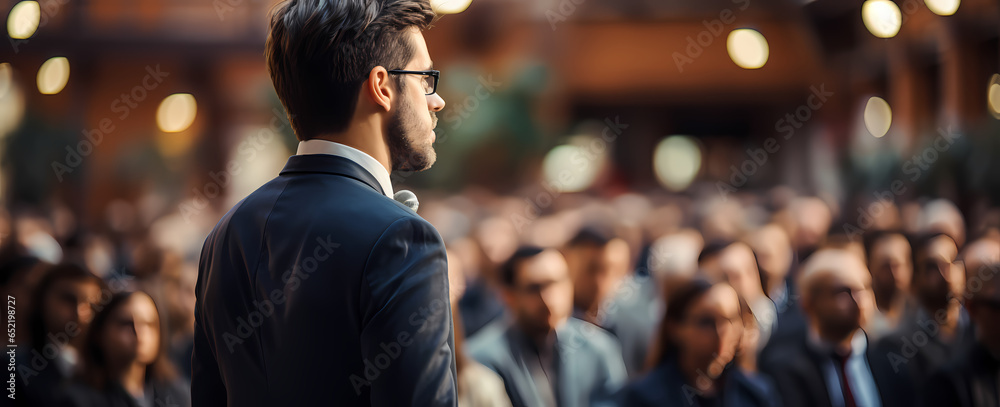 image of businessman giving a presentation to crowd