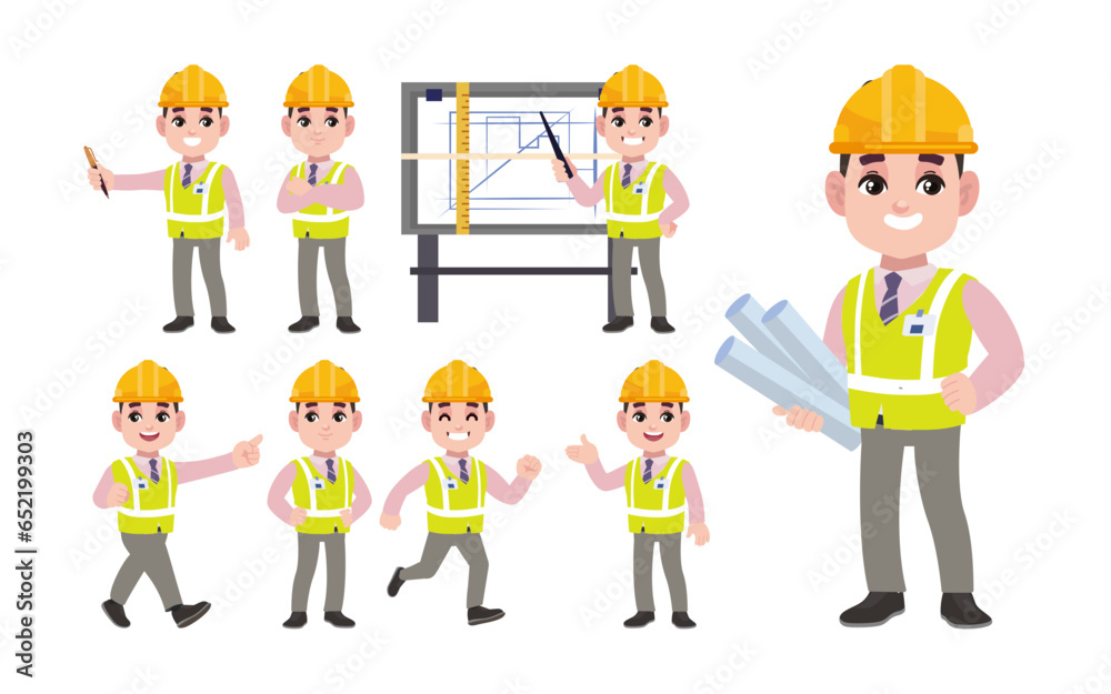 Set of engineer with different poses Set of engineer with different poses