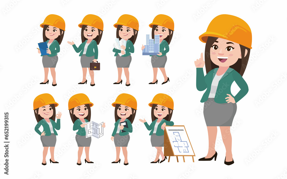 Set of engineer with different poses Set of engineer with different poses