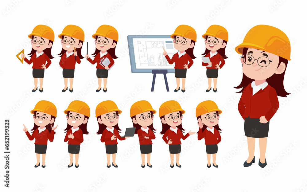 Set of engineer with different poses