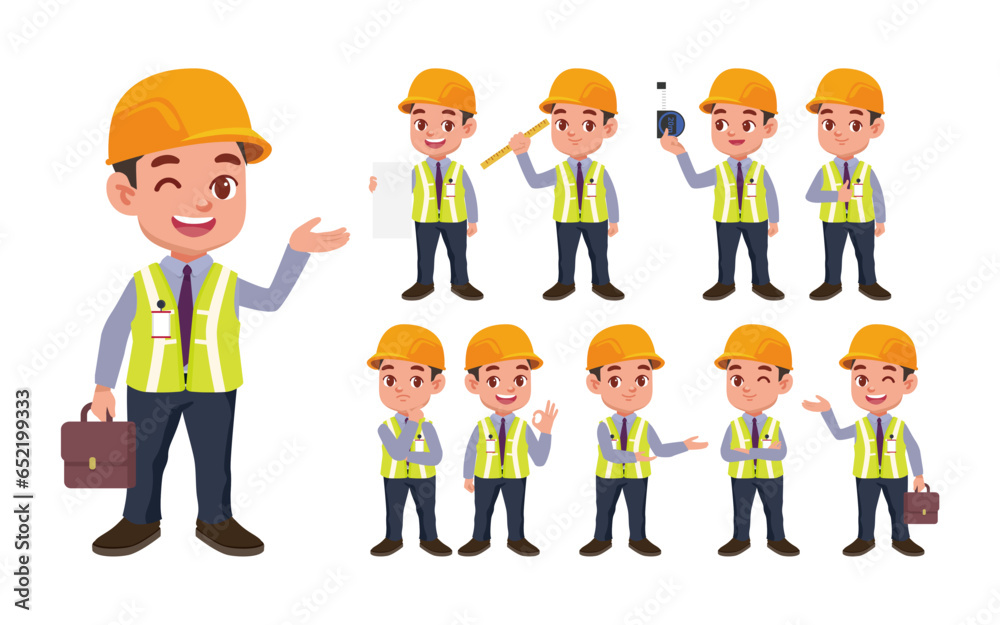 Set of engineer with different poses Set of engineer with different poses