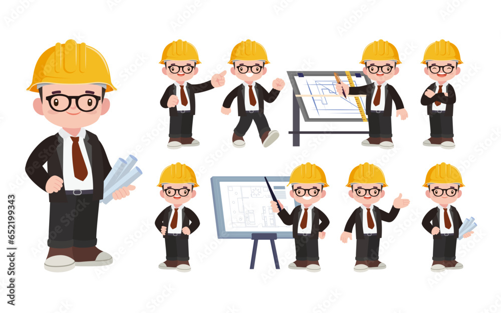 Set of engineer with different poses Set of engineer with different poses