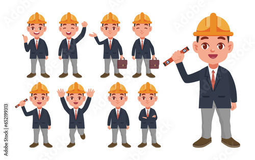 Set of engineer with different poses