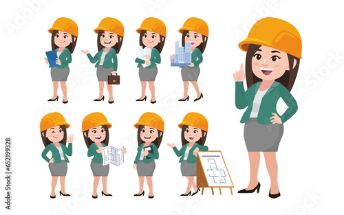 Set of engineer with different poses