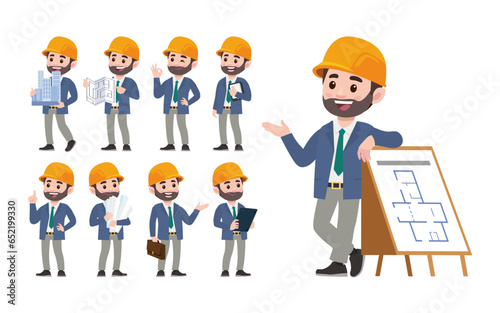 Set of engineer with different poses