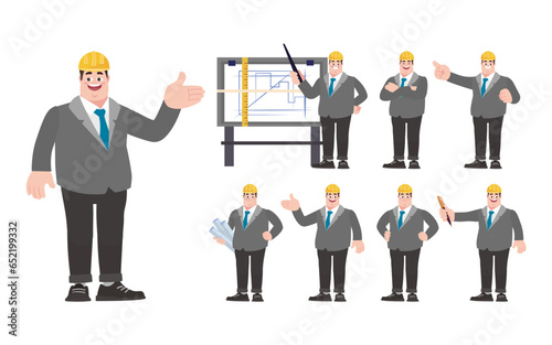 Set of engineer with different poses