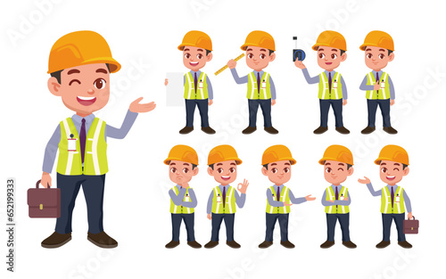 Set of engineer with different poses