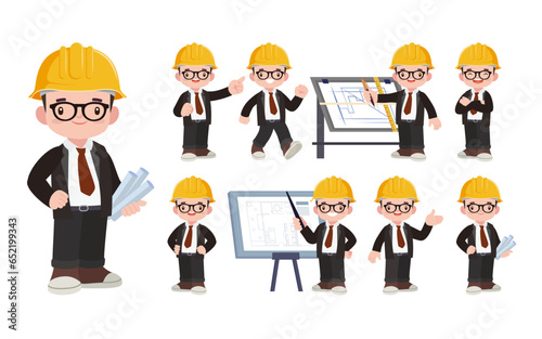 Set of engineer with different poses