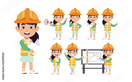 Set of engineer with different poses