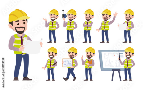 Set of engineer with different poses
