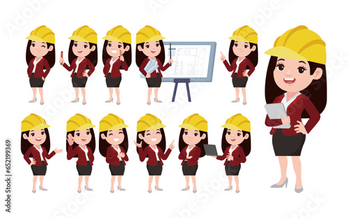 Set of engineer with different poses