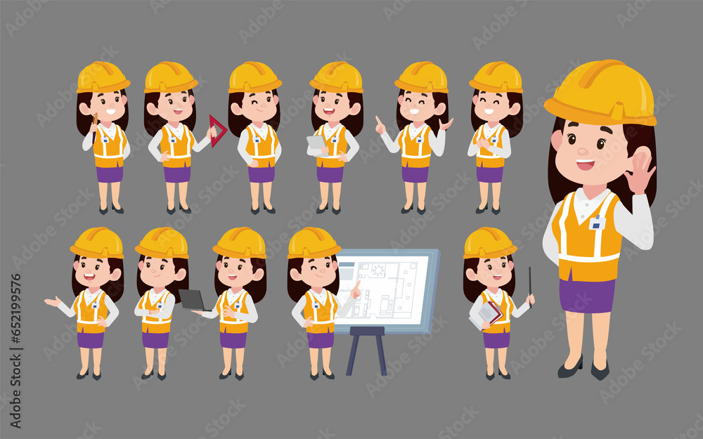 Set of engineer with different poses