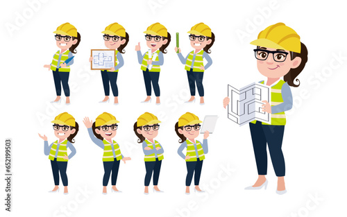 Set of engineer with different poses