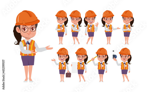 Set of engineer with different poses