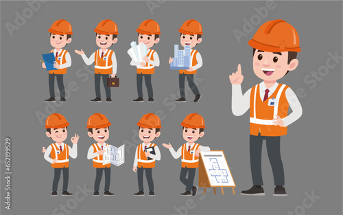 Set of engineer with different poses