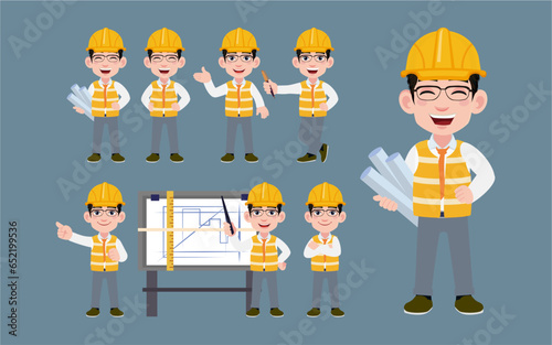 Set of engineer with different poses