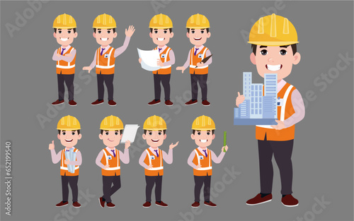 Set of engineer with different poses