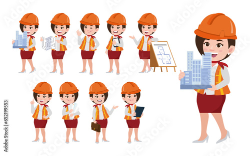 Set of engineer with different poses